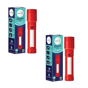 wipro Zoom Pro Multi-Functional LED Pocket Torch | 3 Torch Mode, 1 Lantern Mode | 1200mAh Battery with Upto 6 Hours Back up | Pack of 2