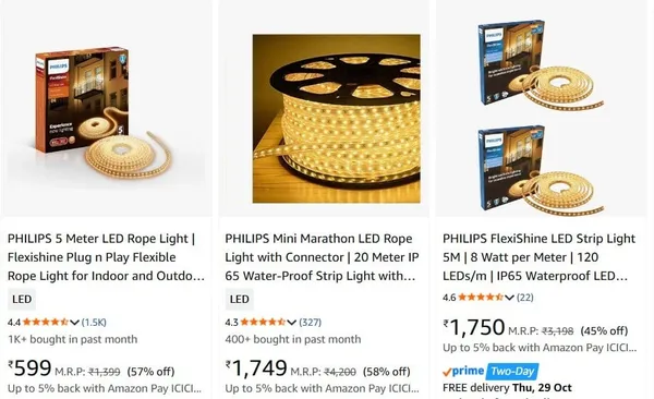 Philips Rope Light upto 58% off starting From Rs.398 @ amazon