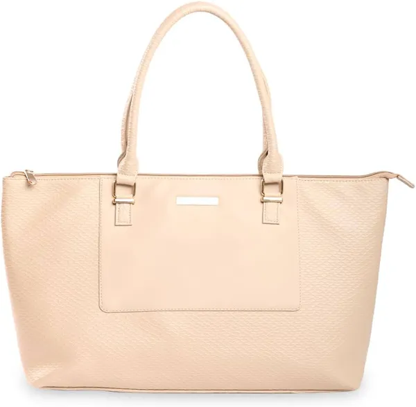 Caprese Fiona Self Design Toto Bag, Large | Stylish Handbag for Women with Detachable Sling Strap | Spacious, Versatile Office & Daily Essentials Tote | Zip Closure