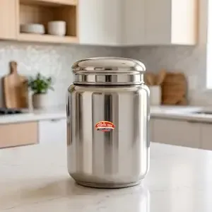 Classic Steels Stainless Steel Canister - Elegant Circular Design for Tea, Coffee, and Spices | Leak Proof | Airtight Kitchen Storage Container 1000ML