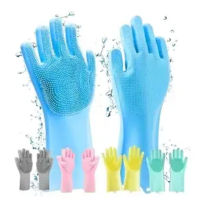 [Apply 37% Coupon] Sulfar Gloves Magic Silicone Dish Washing Gloves, Silicon Cleaning, Silicon Hand for Kitchen Dishwashing and Pet Grooming (Multicolour, 1 Pair)