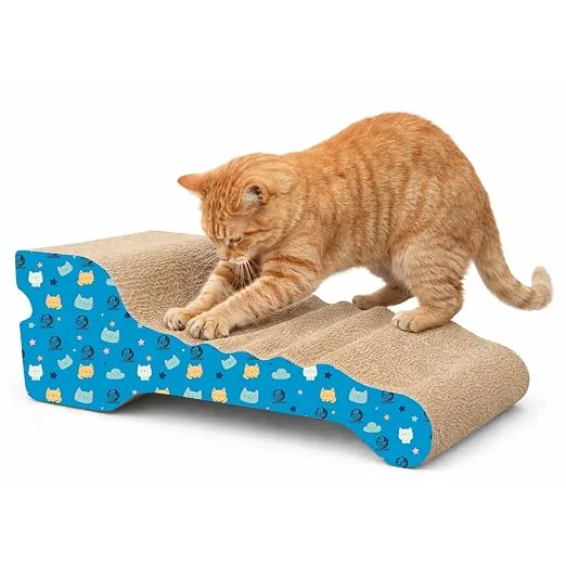 Foodie Puppies 2-in-1 Reversible Cat Scratcher Pad with Catnip for Cats & Kittens, (Ripple Rest 45 x 23 x 17 cm) | Durable Corrugated Cardboard Cat Scratching Pad for Furniture Protection, Play & Rest