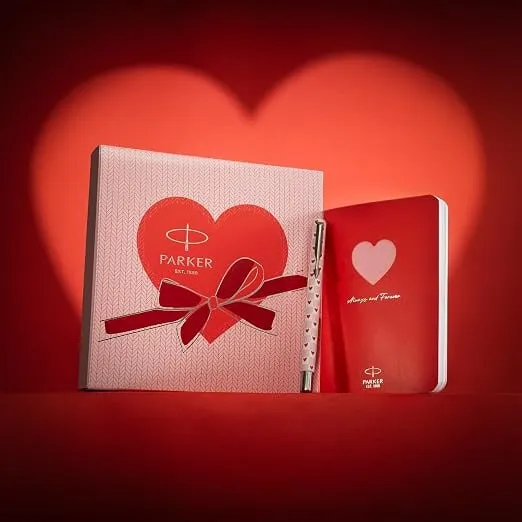 Parker Vector Standard | Special Edition Gifting Set | Rollerball Pen with Heart Cut-Out Notebook | Blue Ink | Advanced Navigator Technology | Gift for Her & Him