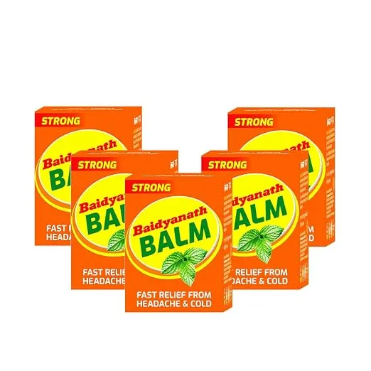 (Min Buy 2) Baidyanath Balm - 8ml | For Pain Relief from Strong Headache, Bodyaches & Cold | Bone, Joint & Muscle Care | (Pack of 5)