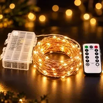 One94Store Fairy Lights 10M 100 LED Battery Operated String Lights with 8 Modes Remote Control, Waterproof, Warm White - Indoor & Outdoor Decorative Lights for Diwali, Christmas, Wedding (Pack of 1)