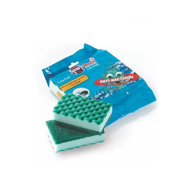(Min Buy 2) Sparkmate by Crystal PU Coated Sponge Pad + Scrubber, Set of 2, 11cm X 7cm