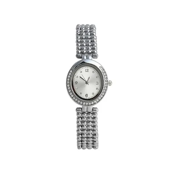Haute Sauce Women's The Dotted Oval Watch | Metallic Silver Stainless Steel Strap | Metallic Silver Dial | One-Size | Foldover Closure | Quartz | Battery | Wrist Belt Watch for Female and Girls