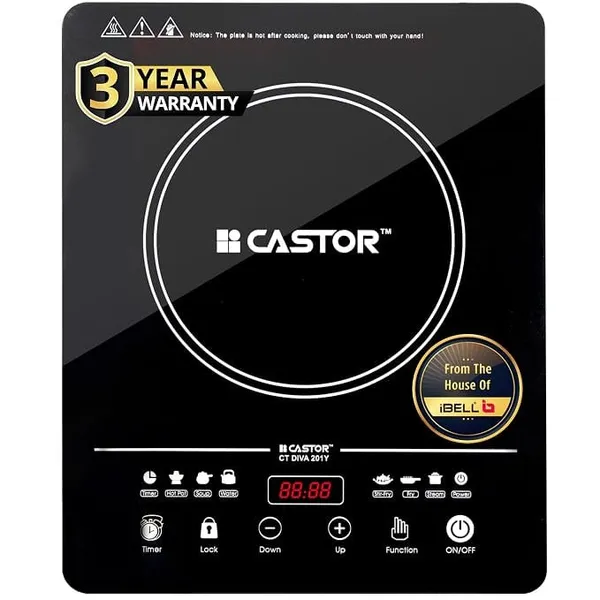 iBELL Castor DIVA 2000W, 3YEAR WARRANTY, Induction Cooktop with Touch Control, 8 Preset Menus, Auto Shut-Off, Overheat Protection, Energy Efficient, BIS Certified, [Black]