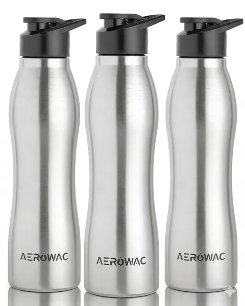 Silva Stainless Steel Water Bottle 1000ml | Single Wall, Lightweight, Leak Proof, BPA-Free Bottle | Suitable for Office, Gym, School, College and Travel (Matte Silver, Pack of 3)