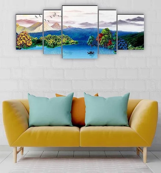 SAF paintings Set of 5 Nature scenery UV Textured Home Decorative Gift Item large Panel Painting 42 Inch X 18 Inch SANFPNL31142