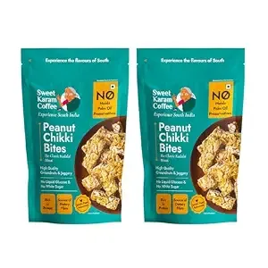 Sweet Karam Coffee Peanut Chikki Bites – Pack of 2 (150g Each) | No Palm Oil or Preservatives | Jaggery Sweetened | White Sugar Free | High Protein & Fiber | Kadalai Mittai Gajak | Healthy Indian Snack