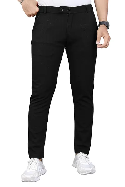 Regular Fit Trousers for Men | Cotton Blend Fabric | Self-Design Mid-Rise Bottoms | Formal & Everyday Wear Pants (Pack of 1)