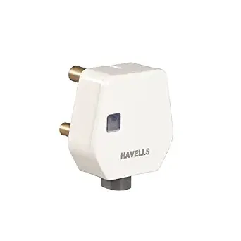 Havells 16A Heavy Duty Polycarbonate Plastic 3-Pin Plug Top with LED Indicator, ISI Certified with Nickel Plated Brass Pins, Ideal for ACs and Geysers Having High Customer Satisfaction Rating (White)