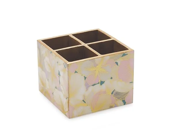 Attro Petal Gold Designer Wooden 4 Compartments Cutlery Holder, Organizer Stand, Multipurpose Stand, Spoon Holder Handcrafted Wooden Décor