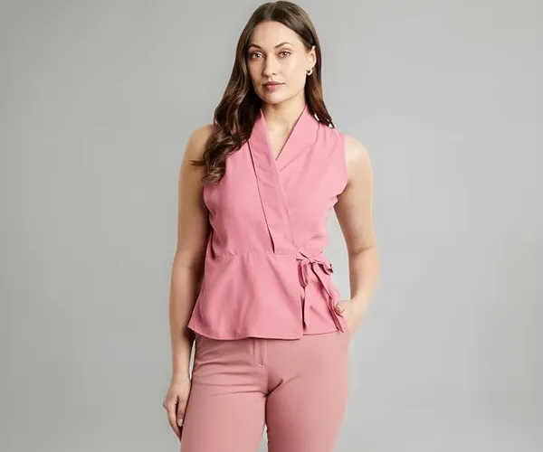 Symbol Premium Women's Solid Sleeveless Wrap Top (Regular Fit | Desk-to-Dinner) (Available in Plus Sizes)