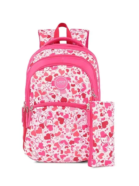 Lavie Sport Heartpop Backpack | 22 Liters | Rain Cover | Gift for Boys & Girls