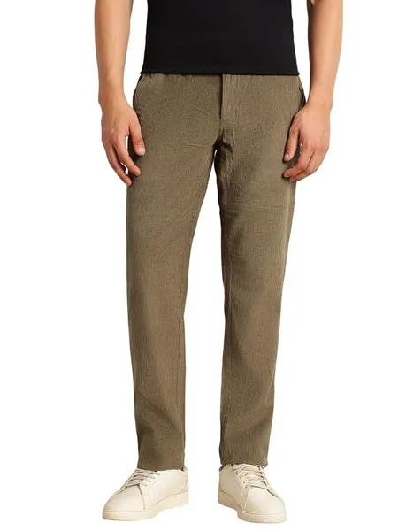 Thomas Scott Men's Regular Fit Corduroy Trouser | Mid-Rise | Textured Fabric | 4-Pocket Casual Pants for Men