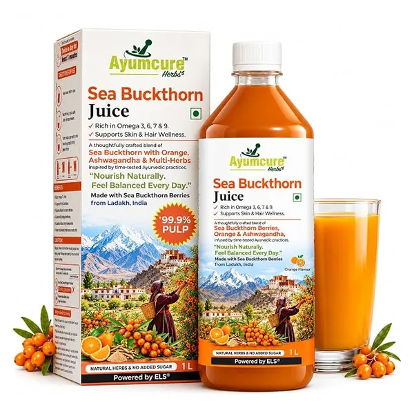 Ayumcure Sea Buckthorn Juice 1L | Orange Flavour | Omega 3, 6, 7 & 9