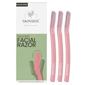 SKINSIDE Reusable Facial Razor for Women, Face & Eyebrow Razor for Removing Facial Hair, Peach Fuzz, Upper Lip & Chin Hair, Precision Shaving with Non-Slip Grip (Pack of 3)