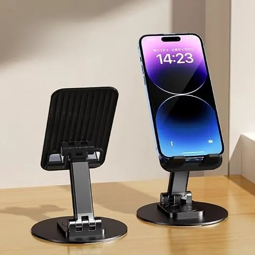 T9-2 Desktop Lazy Mobile Phone T7 Tablet Bracket | Rapid 360° Rotation, Foldable Dual-Bracket Design, Universal Compatibility, Black K393 Finish, Ideal for Mobile & Tablet Use