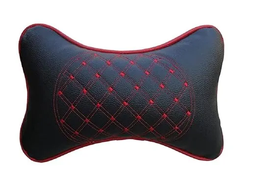 Aksmit Car Neck Rest Pillow/Cushion Durable Diamond Headrest, Breathable Neck Support, Long Drives Car Seat Accessory, SUVs, Trucks, Sedans, All Vehicles Compatible Black/Red - Set of 2 Pieces