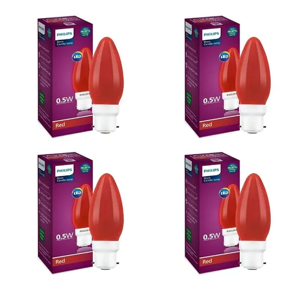 Philips LED Deco Red 0.5W Glass Candle (Pack of 4)