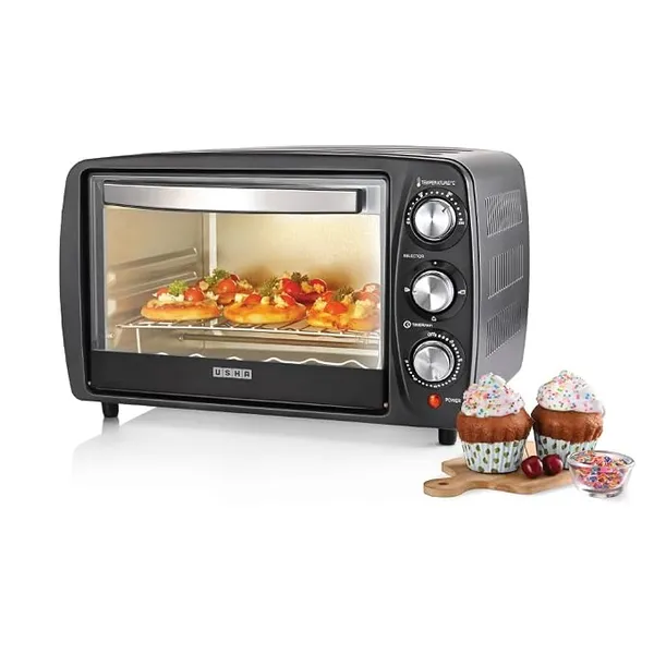 USHA OTGW3716R 16L OTG with Rotisserie | Bake, Grill, Roast & Toast | Upper & Lower Heating | Adjustable Time & Temperature | Cool Touch Handle | 1200W | Black | 2 Year Warranty