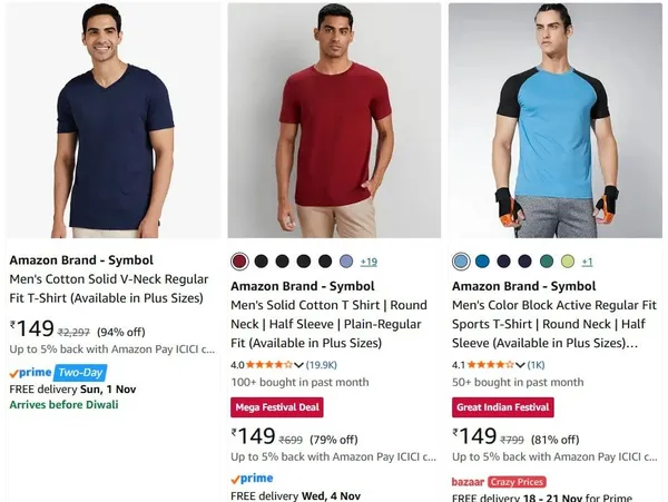 Amazon Brand Men's Clothing upto 94% off starting From Rs.149 @ amazon