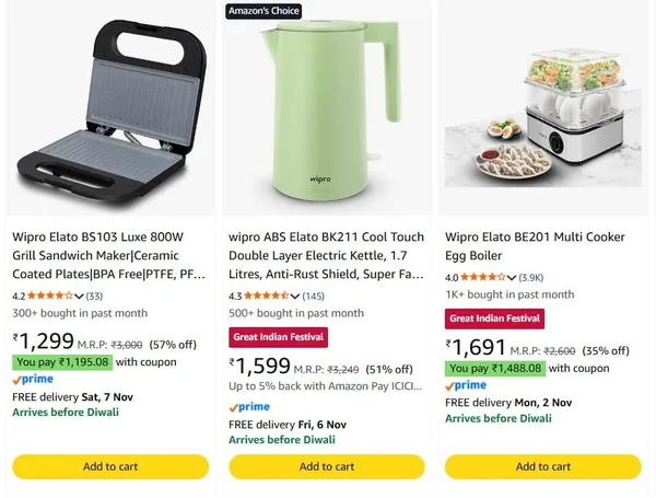 [Apply Coupon] Wipro Elato Kitchen Appliances upto 78% off starting From Rs.1190 @ amazon