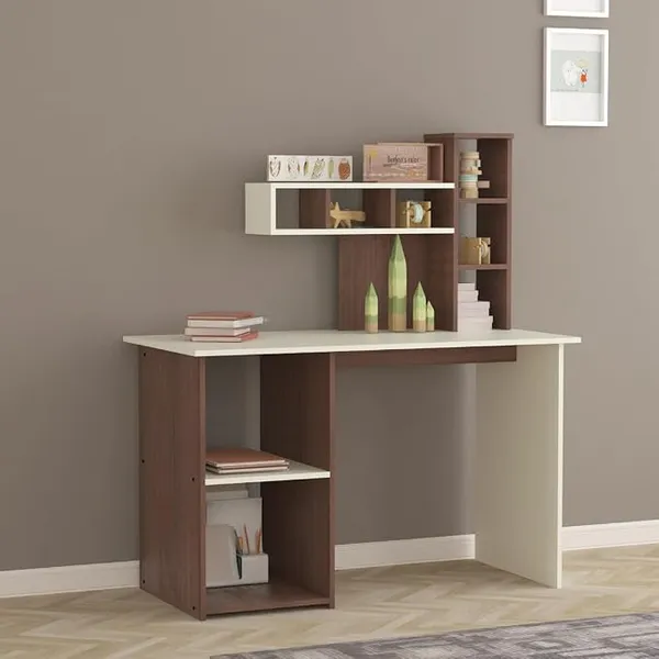 [HDFC CC] Study Desk with 8 Shelves (L 122 cm X B 61 cm X H 138 cm) | Multipurpose Study Desk |Suitable for Study, Living Room, Bedroom - Teak - Engineered Wood