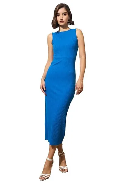 barcino Black Rib Back Cut-Out Midi Dress