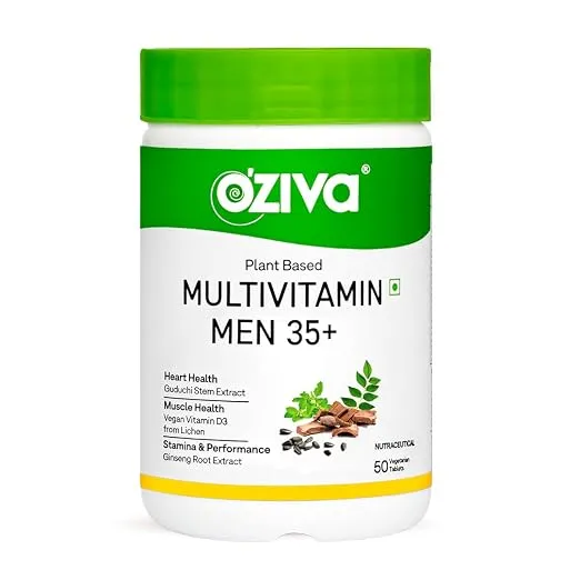 OZiva Plant Based Multivitamins for Men 35+| For Heart & Muscle Health, Stamina & Performance| With Guduchi Extract, Vegan Vitamin D3, 50 Vegetarian Tablets