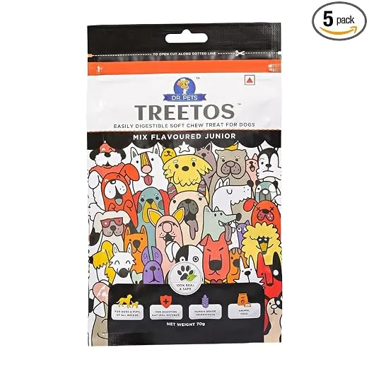 Dr. Pets Pack of 5 (70g Each) Treetos Mix Flavour Dog Treats Soft Chew Sticks | Training Snacks | Easy to Digest for Puppies & Dogs