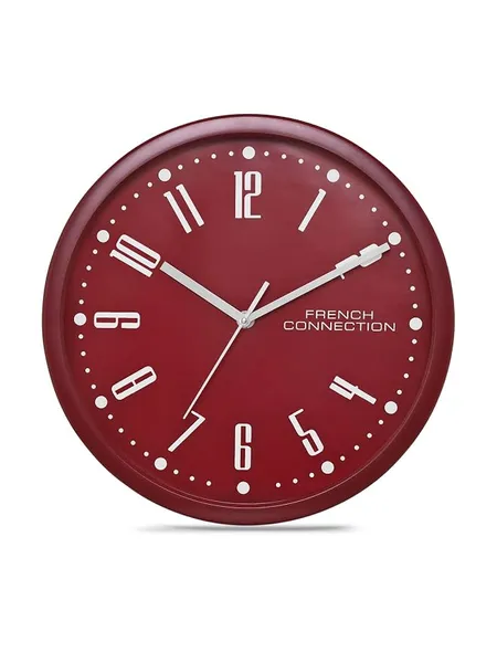 French Connection Stylish Analog Wall Clock for Home Hall Living Bedroom Kitchen with Maroon Dial - Size: 12 Inches - FCWC03-B