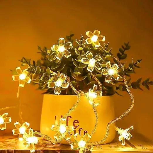 MoonlitDreams14LED 3M LED Silicone Flower String Light, Length Fairy Decoration Blossom Flower Light for Bedroom Decor, LED Series Light for Indoor, Outdoor Diwali Festival Decoration (Warm White)