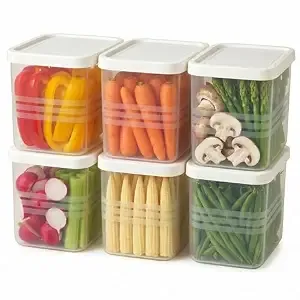 Fridge Storage Containers for Vegetables – 1200 ml (Pack of 6) | Refrigerator Organiser Boxes | Freezer Safe, BPA Free Plastic | Kitchen Storage Box for Fruits