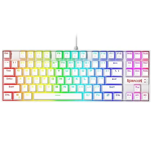 Redragon K552W-RGB 60% Mechanical Gaming Keyboard Compact 87 Key Mechanical Computer Keyboard KUMARA USB Wired Cherry MX Blue Equivalent Switches for Windows PC Gamers (White RGB Backlit)