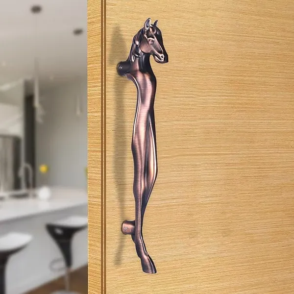 BonKaso 327 Aluminum Premium Horse Shape Push Pull Door Handle for Glass & Wooden Door - Antique Copper, Matt Finish (Set of 1, 12 Inch)