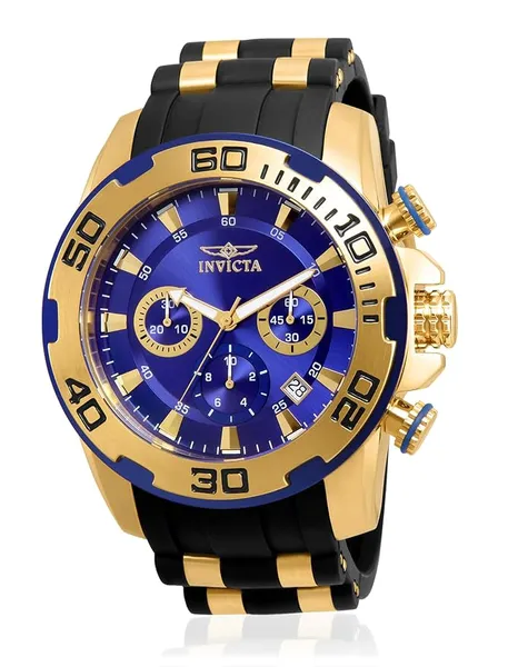 [HDFC CC] Invicta Silicone Pro Diver Chronograph Blue Dial Analog Watch for Men - 22313, Black Band