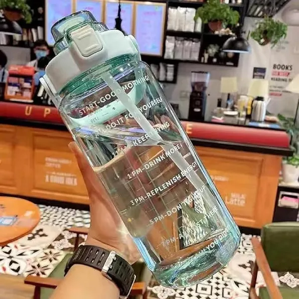 VISBY INDIA 2 L Capacity Belt Straw Transparent Motivational Water Bottles| Leakproof Durable Non-Toxic Sipper | |Best Usage for School/College/Travel Bottle | BPA-Free Fitness Sports Bottle