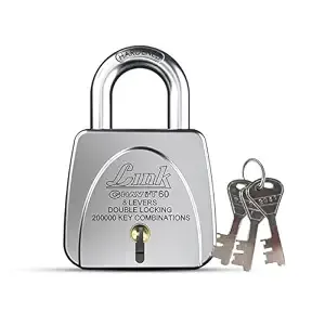 Link Gravi-T 60mm Heavy Duty Padlock | 8 Levers | Lock for Home Door, Office, Shop, Travel | Tough CR Body | Hardened Steel Shackle, | Double Locking System | 3 Silver Keys | 200000 Key Combinations