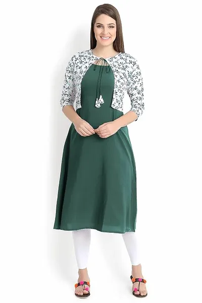 Women's Crepe A-Line Kurta (ALC4045GRN3_Blue_Large)
