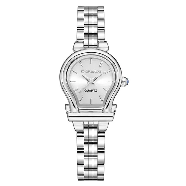 Giordano Analog Quartz Watch for Women with Oval Dial, Water Drop Shaped Case, Blue Crown, Stainless Steel Strap - GZ-60155