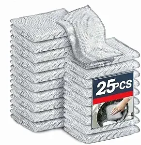 Premium 25 Pack Double Layered Non-Scratch Wire Dishcloth,Steel Scrubber for Utensils, Multipurpose Wet & Dry Cleaning Cloth Scrubber for Dishes, Sinks,(Pack-25)