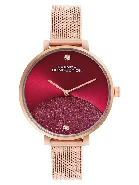 French Connection Maroon Sunray Dial Analog Watch for Women - FCN089RGM