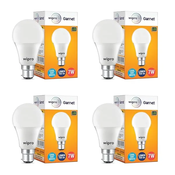 wipro Garnet Base B22D 7-Watt LED Bulb (Cool Day Light) - Pack of 4
