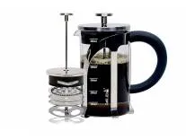 Cafe JEI French Press Coffee and Tea Maker 600ml with 4 Level Filtration System, Heat Resistant Borosilicate Glass, (Steel, 600ml)